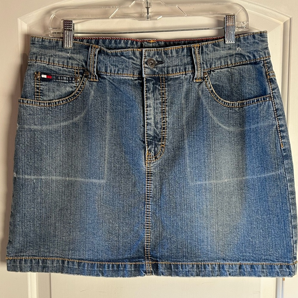 Tommy Hilfiger Blue Denim Detail Skirt with Red & Gold Stitching